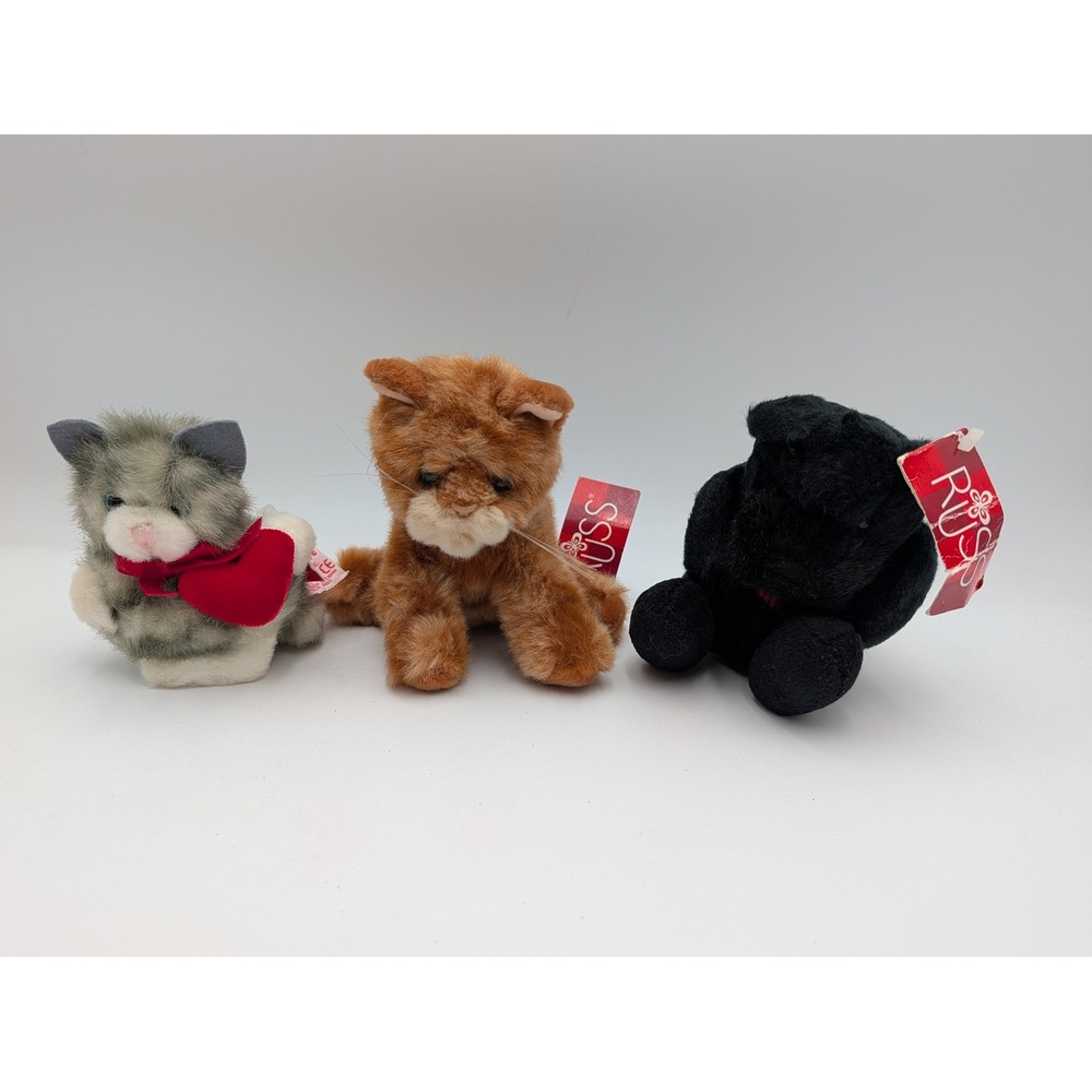 Russ Berrie Plush Lot of 3 Cat Dog Itty Bitty Love Barkley Whiskers
